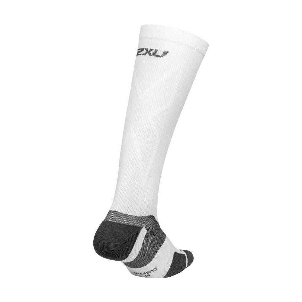 2XU Vector High Cushion Full Length Compression Socks - BlackToe Running#colour_white-grey